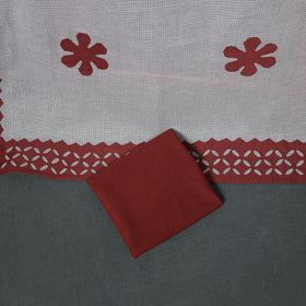 Barmer Applique Cutwork Kota Doria Cotton Unstitched Dress Material: Kurta, Bottom & Dupatta 06