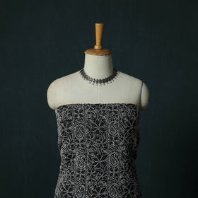 Black - Lucknowi Chikankari Hand Embroidered Cotton 3pc Unstitched Dress Material Suit Set 09