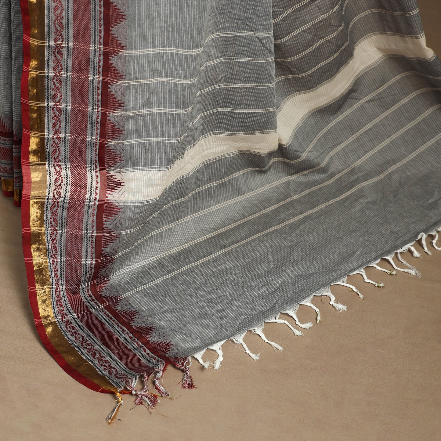 Grey Kandangi Chettinad Cotton Saree with Border