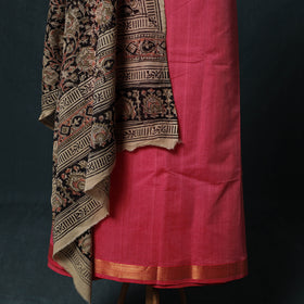 Mangalagiri Handwoven 2pc Cotton Unstitched Dress Material Kurta Set with Jewellery 05