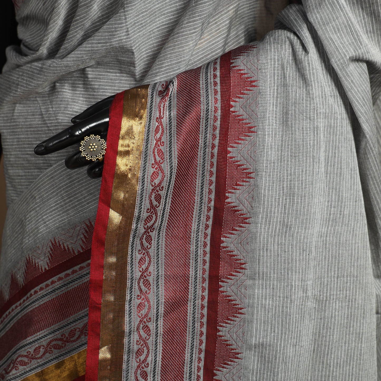Grey Kandangi Chettinad Cotton Saree with Border