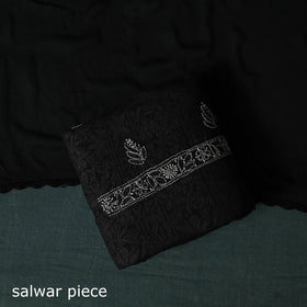 Black - Lucknowi Chikankari Hand Embroidered Cotton 3pc Unstitched Dress Material Suit Set 09