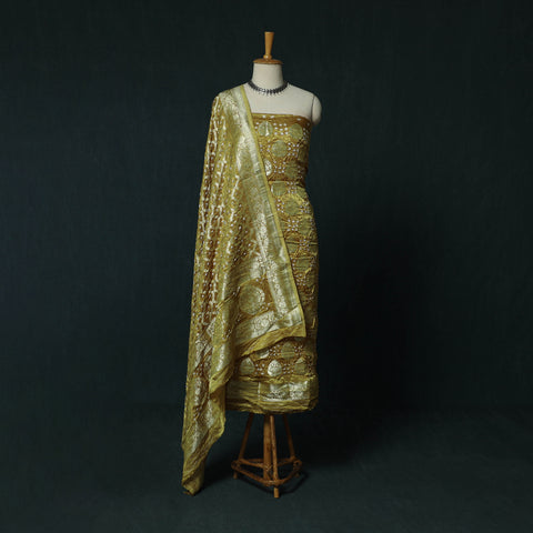 Kutch Bandhani Tie-Dye Modal Silk Banarasi Zari 3pc Unstitched Dress Material Suit Set 12