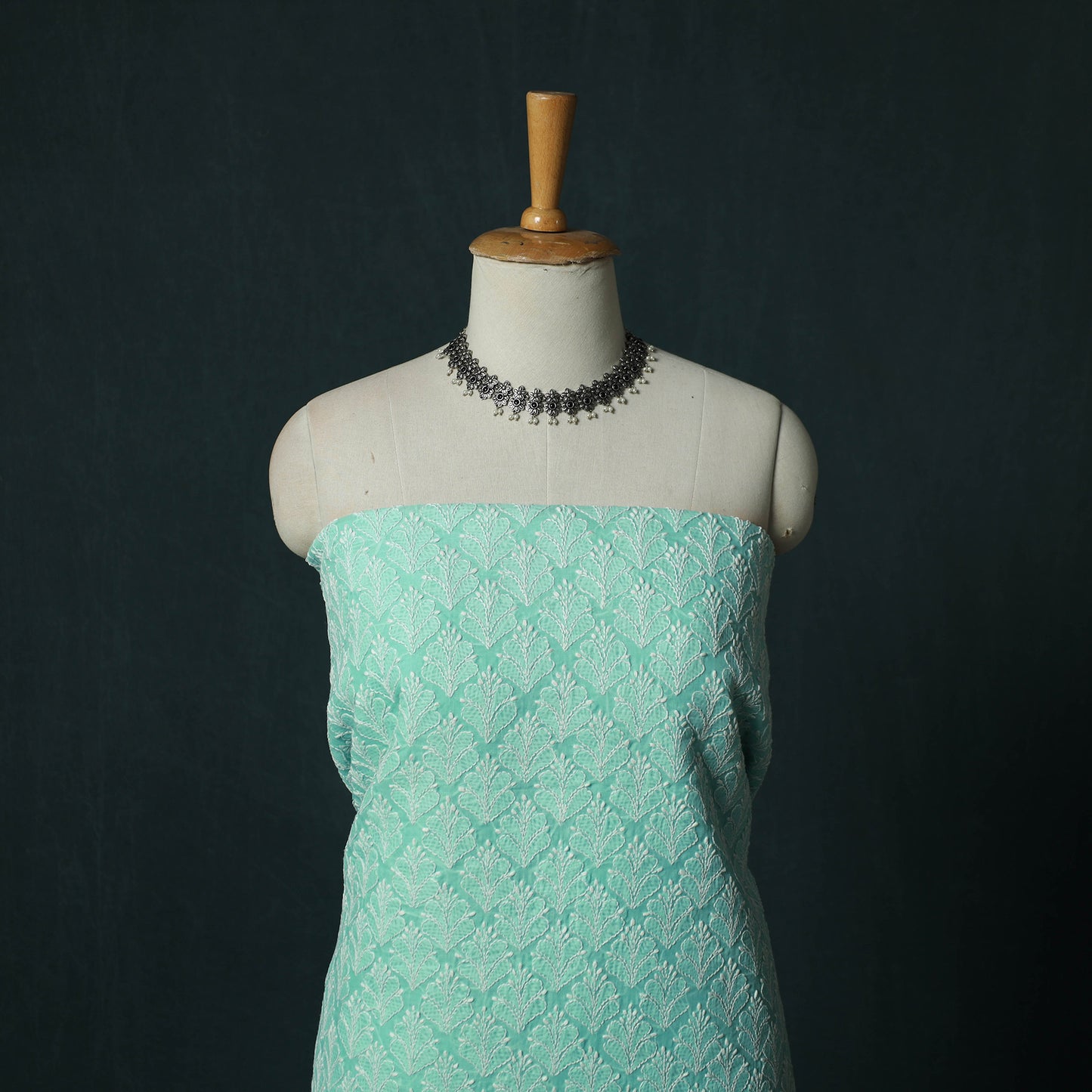 Blue - Lucknowi Chikankari Hand Embroidered Cotton 3pc Unstitched Dress Material Suit Set 10