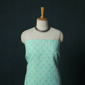 Blue - Lucknowi Chikankari Hand Embroidered Cotton 3pc Unstitched Dress Material Suit Set 10