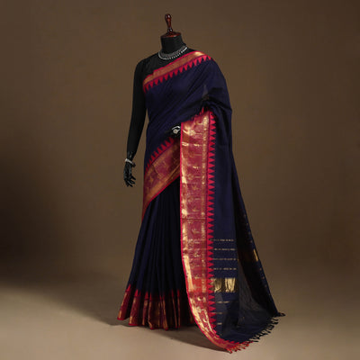 Blue Kandangi Chettinad Cotton Saree with Border