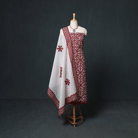 Barmer Applique Cutwork Kota Doria Cotton Unstitched Dress Material: Kurta, Bottom & Dupatta 08