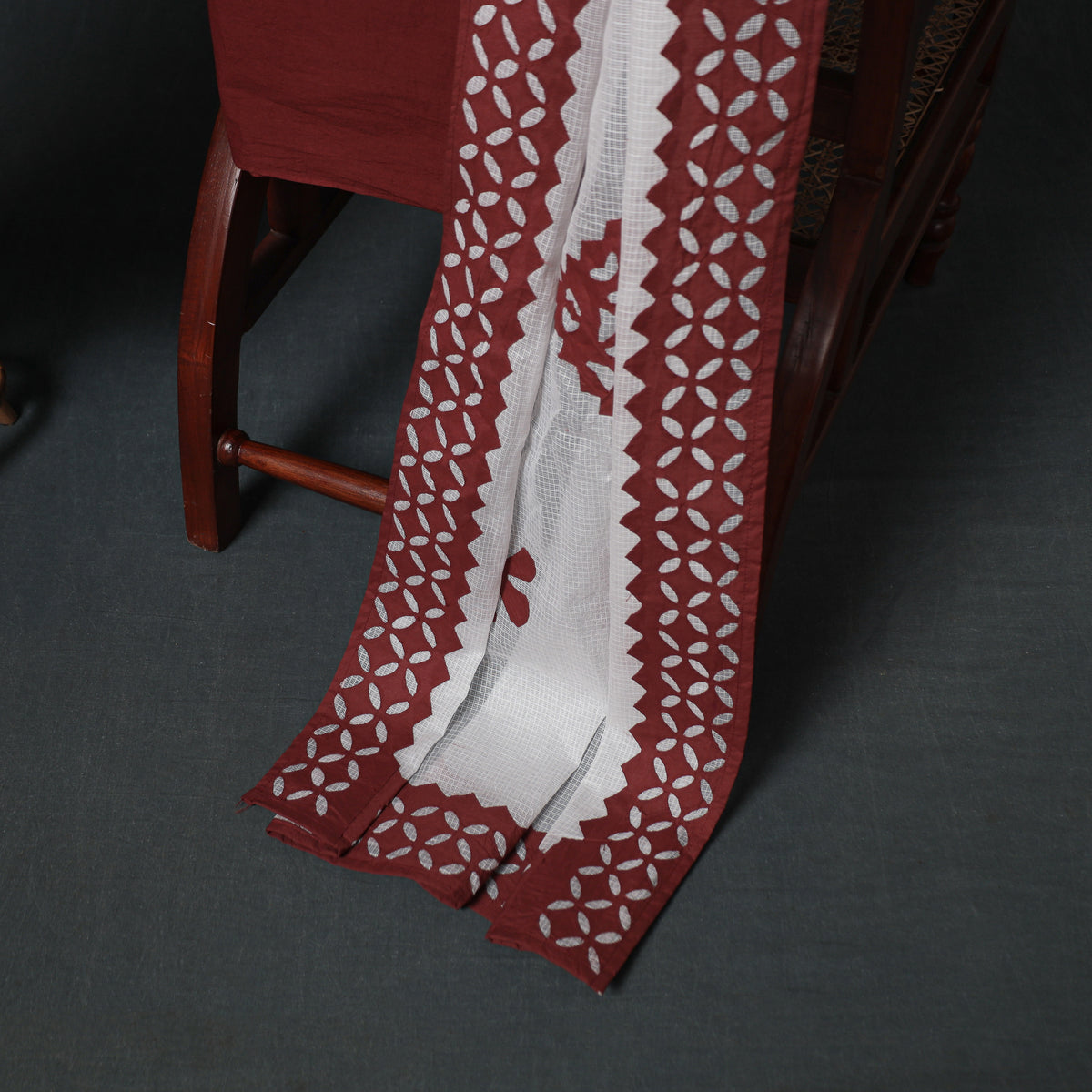 Barmer Applique Cutwork Kota Doria Cotton Unstitched Dress Material: Kurta, Bottom & Dupatta 08