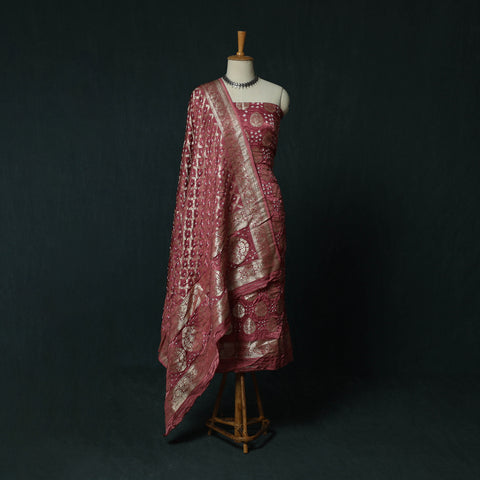 Kutch Bandhani Tie-Dye Modal Silk Banarasi Zari 3pc Unstitched Dress Material Suit Set 13