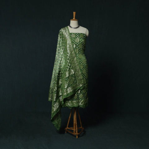Kutch Bandhani Tie-Dye Modal Silk Banarasi Zari 3pc Unstitched Dress Material Suit Set 14