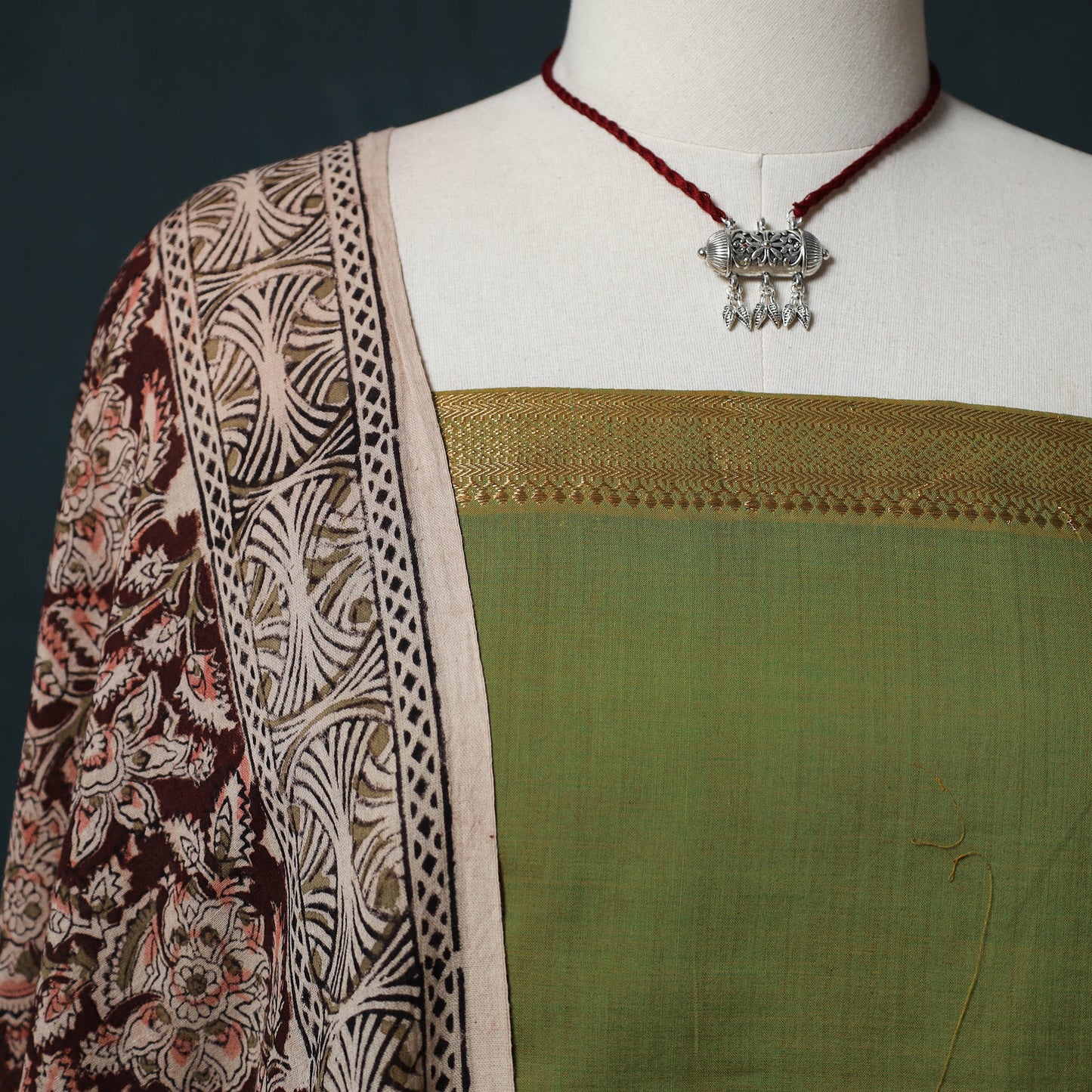 Mangalagiri Handwoven 2pc Cotton Unstitched Dress Material Kurta Set with Jewellery 07