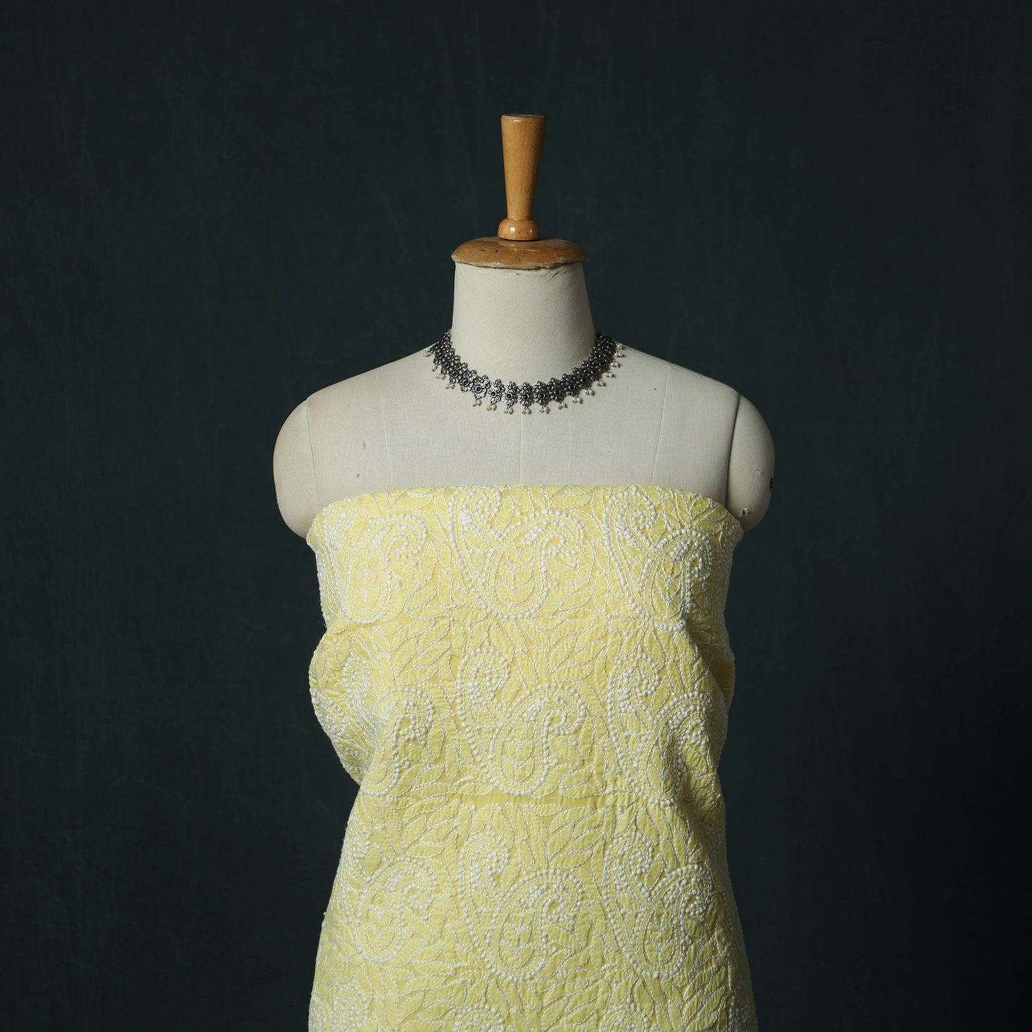 Yellow - Lucknowi Chikankari Hand Embroidered Cotton 3pc Unstitched Dress Material Suit Set 11