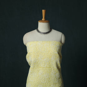 Yellow - Lucknowi Chikankari Hand Embroidered Cotton 3pc Unstitched Dress Material Suit Set 11