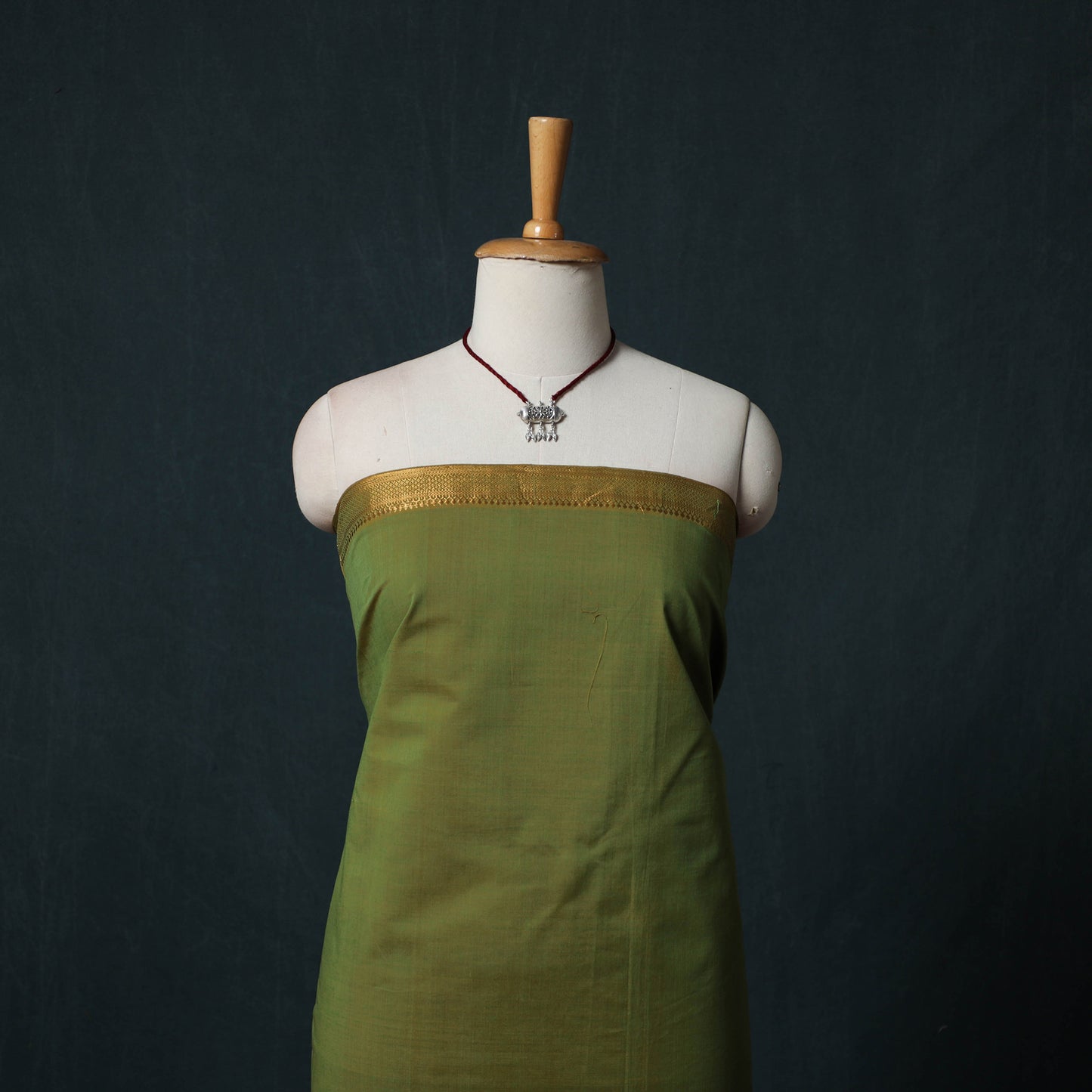 Mangalagiri Handwoven 2pc Cotton Unstitched Dress Material Kurta Set with Jewellery 07