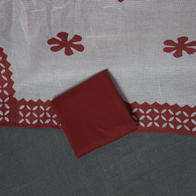 Barmer Applique Cutwork Kota Doria Cotton Unstitched Dress Material: Kurta, Bottom & Dupatta 08