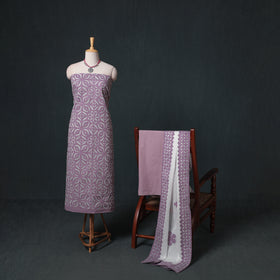 Barmer Applique Cutwork Kota Doria Cotton Unstitched Dress Material: Kurta, Bottom & Dupatta 09