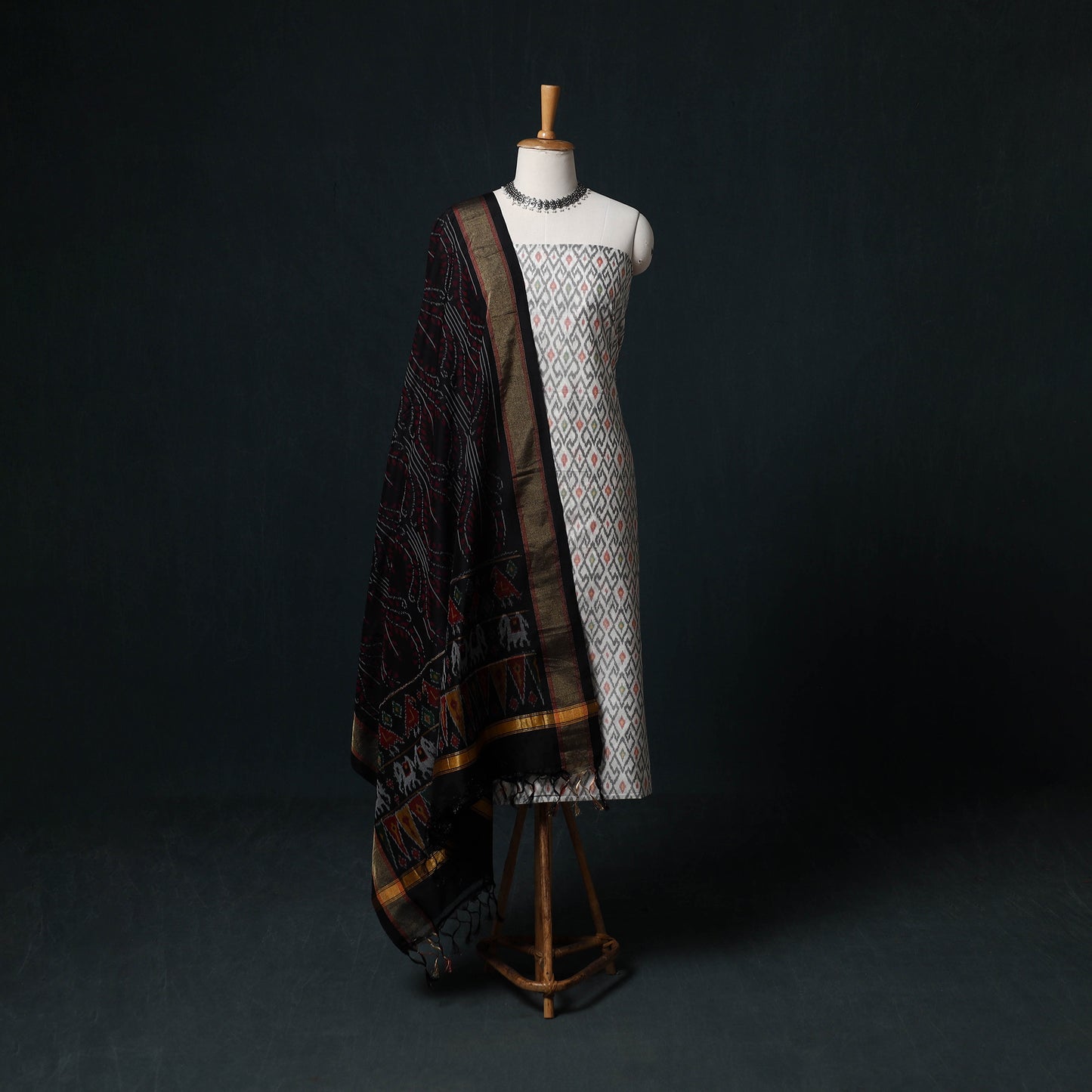 Pochampally Ikat Handloom Sico 2pc Unstitched Dress Material Kurta Set 01