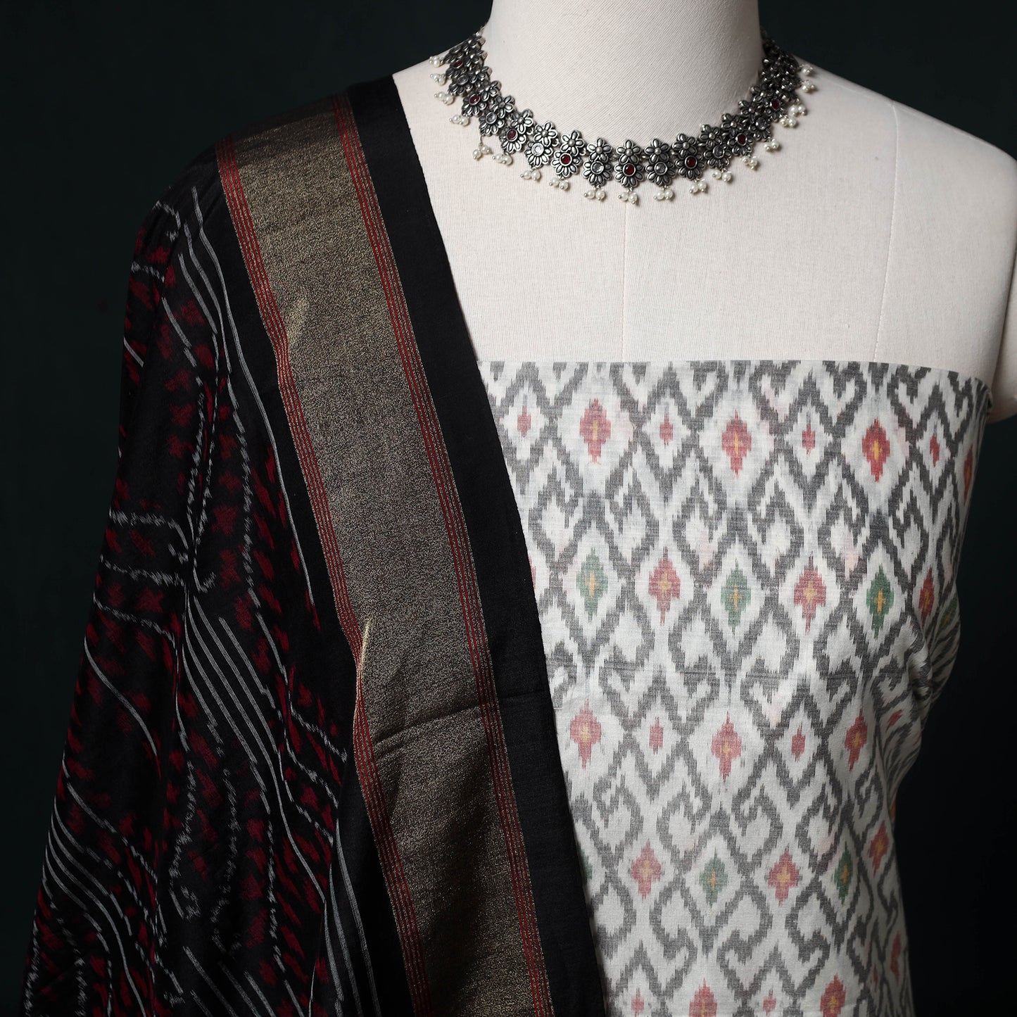 Pochampally Ikat Handloom Sico 2pc Unstitched Dress Material Kurta Set 01