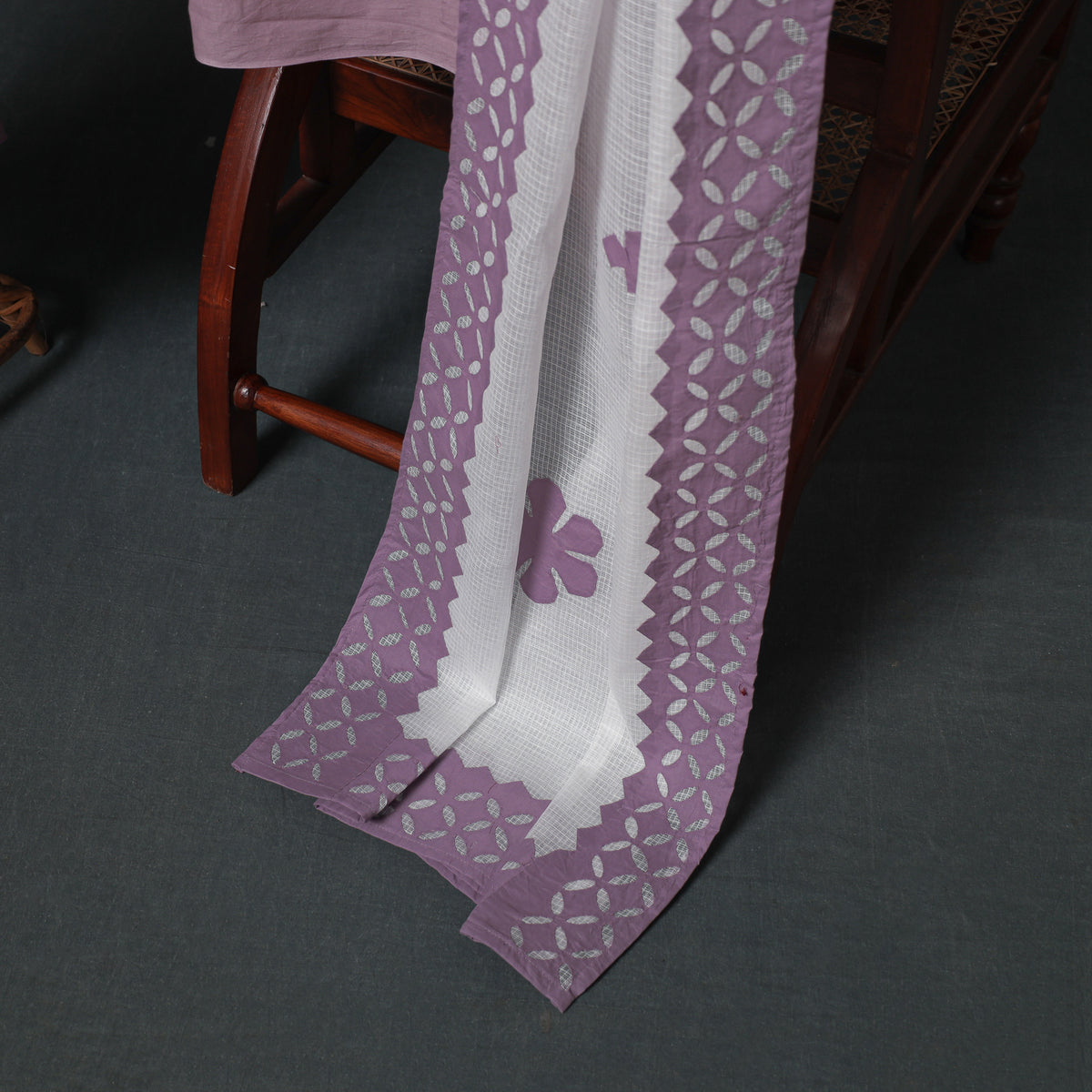 Barmer Applique Cutwork Kota Doria Cotton Unstitched Dress Material: Kurta, Bottom & Dupatta 09