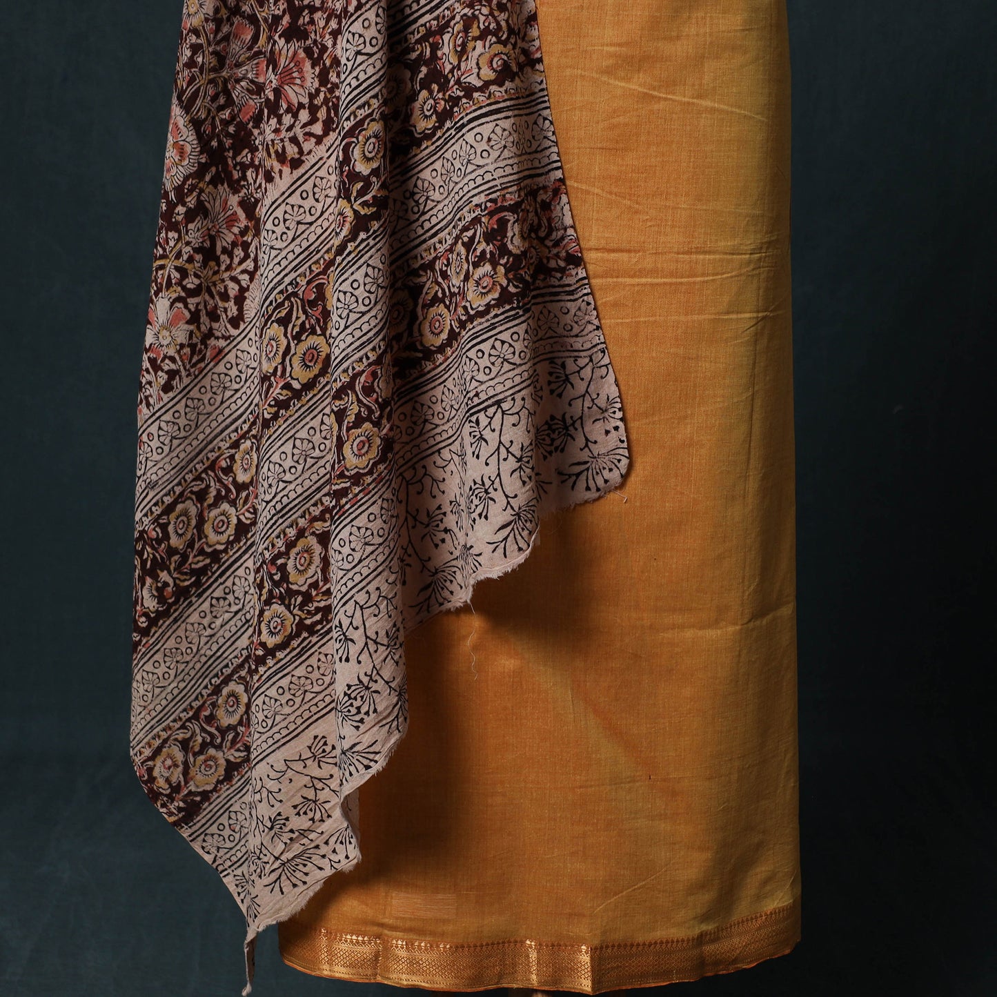 Mangalagiri Handwoven 2pc Cotton Unstitched Dress Material Kurta Set with Jewellery 08