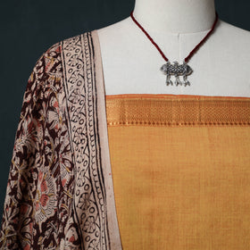 Mangalagiri Handwoven 2pc Cotton Unstitched Dress Material Kurta Set with Jewellery 08
