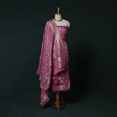 Kutch Bandhani Tie-Dye Modal Silk Banarasi Zari 3pc Unstitched Dress Material Suit Set 15