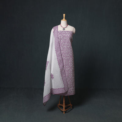 Barmer Applique Cutwork Kota Doria Cotton Unstitched Dress Material: Kurta, Bottom & Dupatta 09