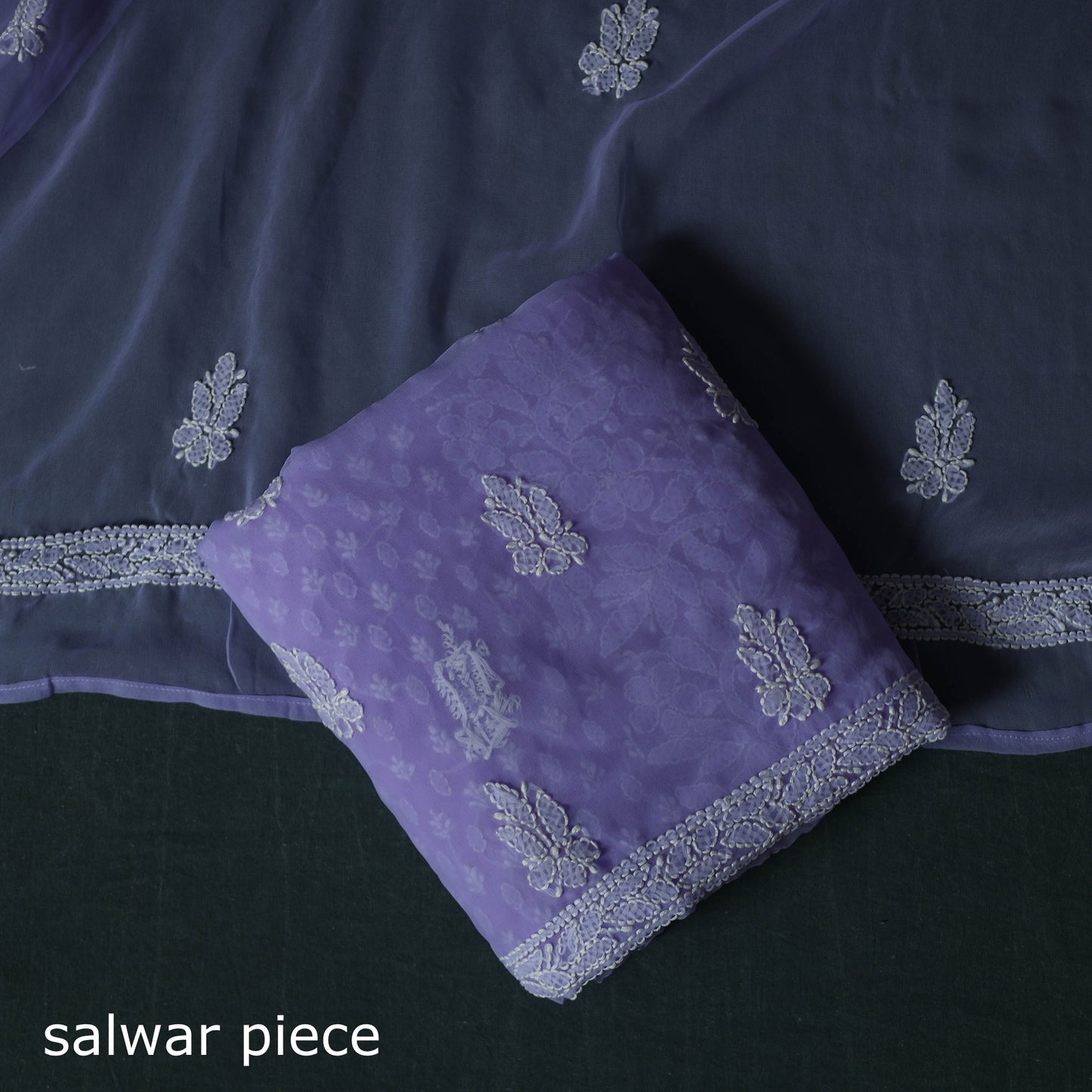 Purple - ucknowi Chikankari Hand Embroidered Georgette 3pc Unstitched Dress Material Suit Set 12