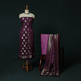 Kutch Bandhani Tie-Dye Modal Silk Banarasi Zari 3pc Unstitched Dress Material Suit Set 16