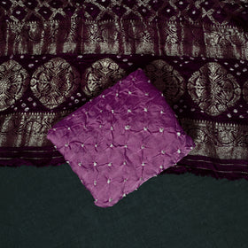 Kutch Bandhani Tie-Dye Modal Silk Banarasi Zari 3pc Unstitched Dress Material Suit Set 16