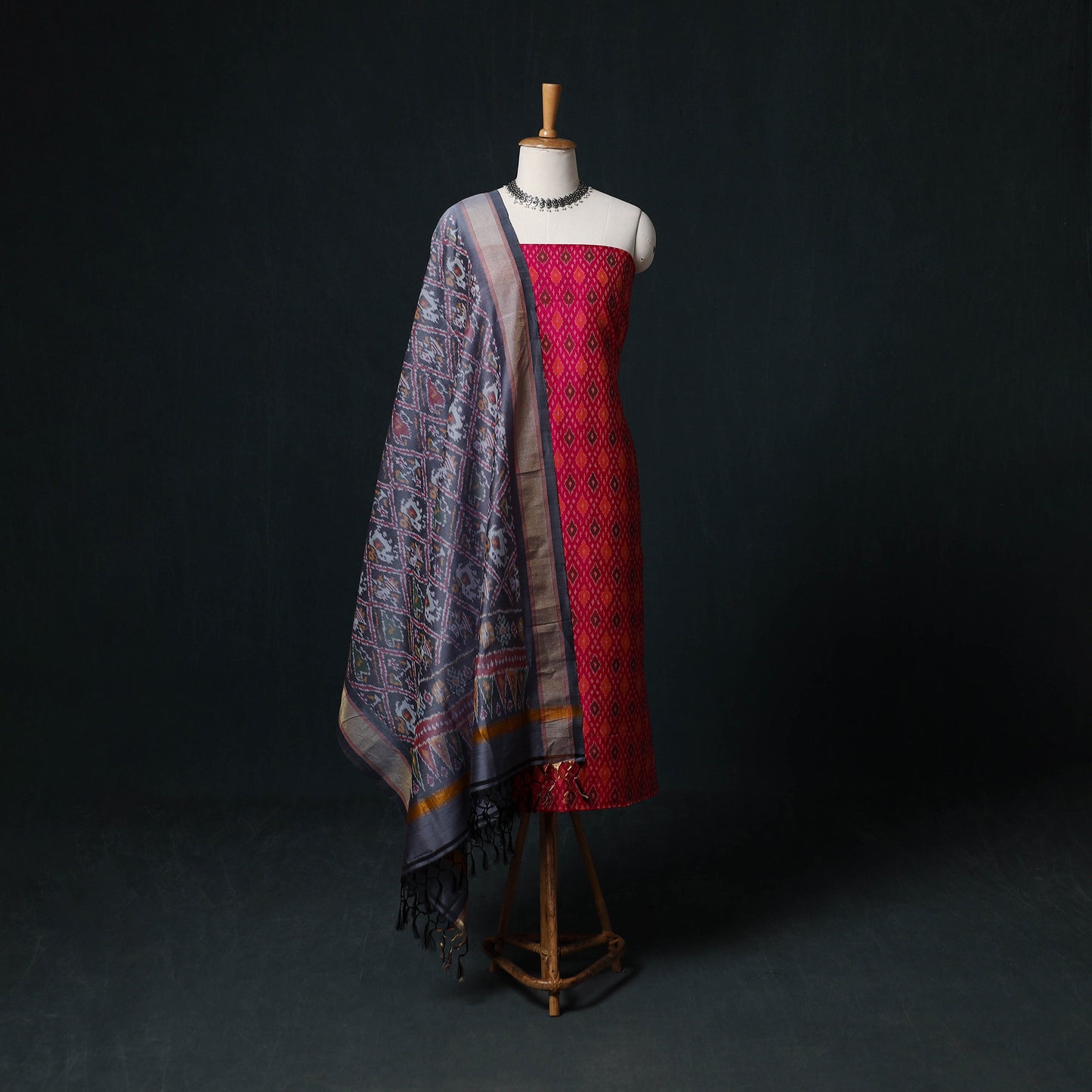 Pochampally Ikat Handloom Sico 2pc Unstitched Dress Material Kurta Set 04