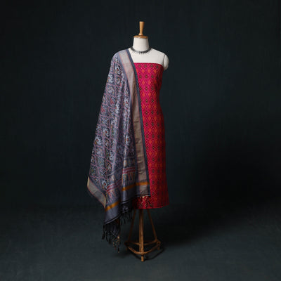 Pochampally Ikat Handloom Sico 2pc Unstitched Dress Material Kurta Set 04