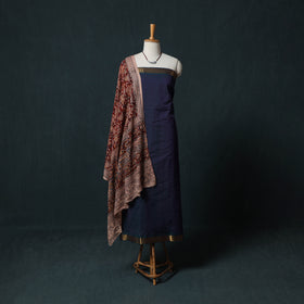 Mangalagiri Handwoven 2pc Cotton Unstitched Dress Material Kurta Set with Jewellery 10