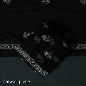 Black - Lucknowi Chikankari Hand Embroidered Georgette 3pc Unstitched Dress Material Suit Set 13