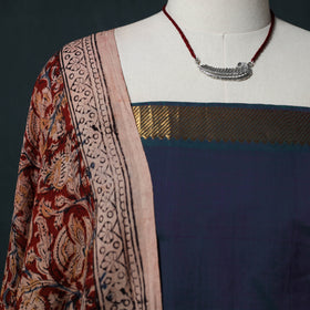 Mangalagiri Handwoven 2pc Cotton Unstitched Dress Material Kurta Set with Jewellery 10
