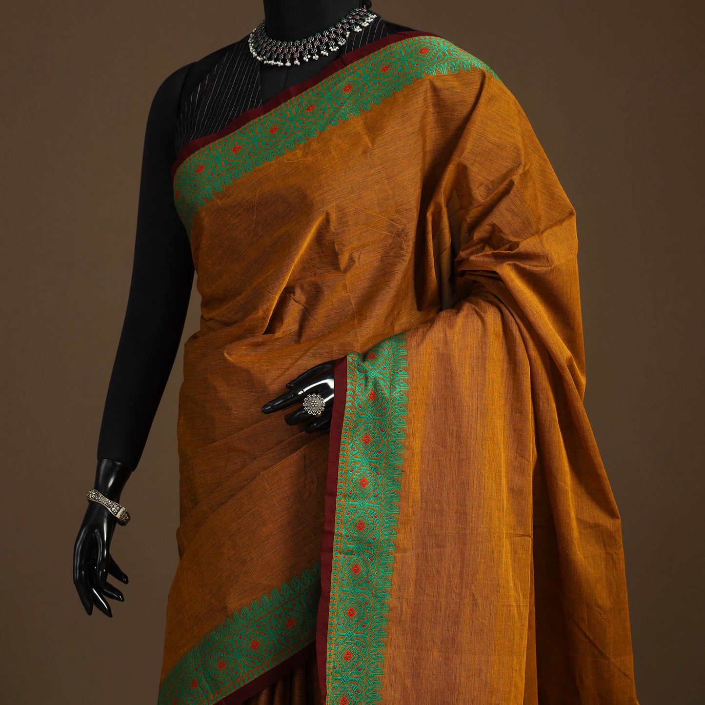 Brown Kandangi Chettinad Cotton Saree with Border