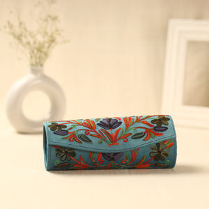 Blue Kashmiri Crewel Hand Embroidery Velvet Clutch