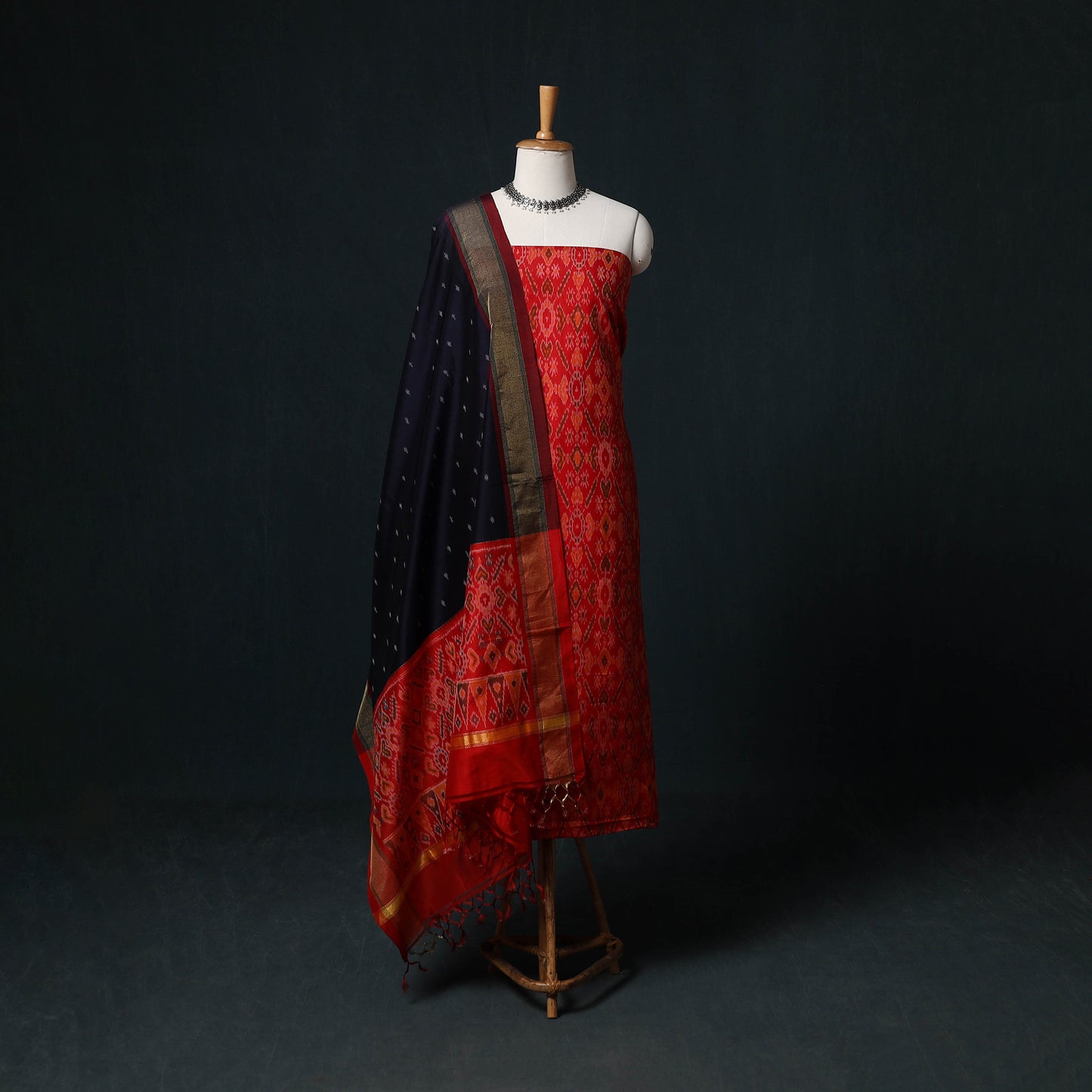 Pochampally Ikat Handloom Sico 2pc Unstitched Dress Material Kurta Set 05