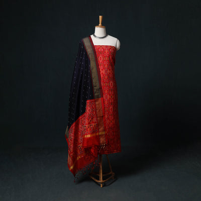 Pochampally Ikat Handloom Sico 2pc Unstitched Dress Material Kurta Set 05