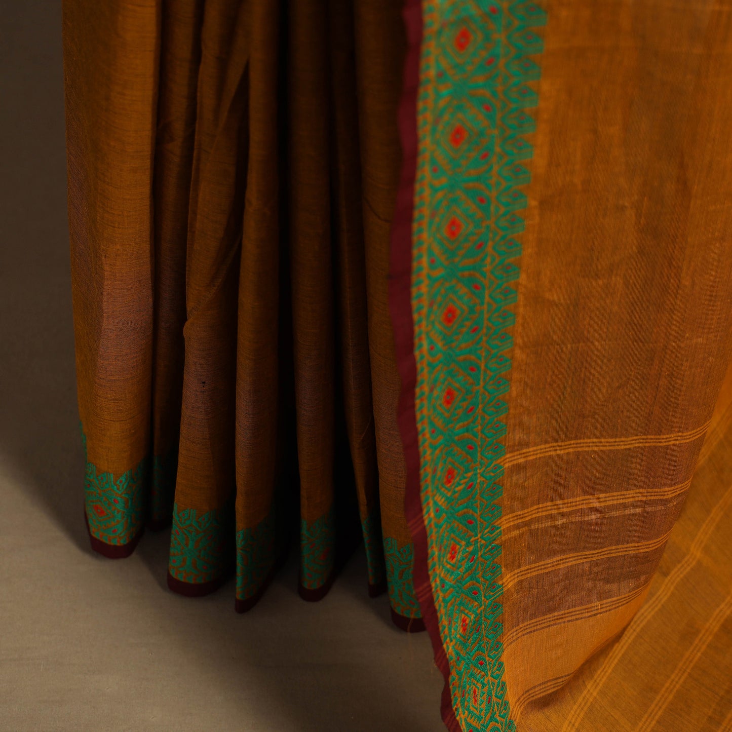 Brown Kandangi Chettinad Cotton Saree with Border