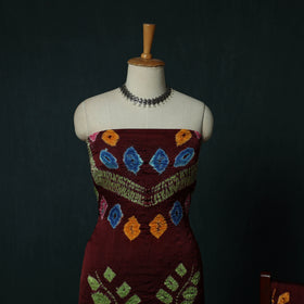 Kutch Bandhani Shibori Tie-Dye Modal Silk 3pc Unstitched Dress Material Suit Set 17