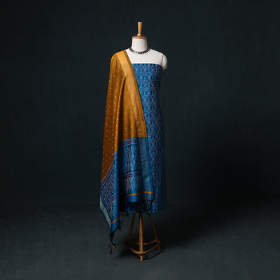Pochampally Ikat Handloom Sico 2pc Unstitched Dress Material Kurta Set 06