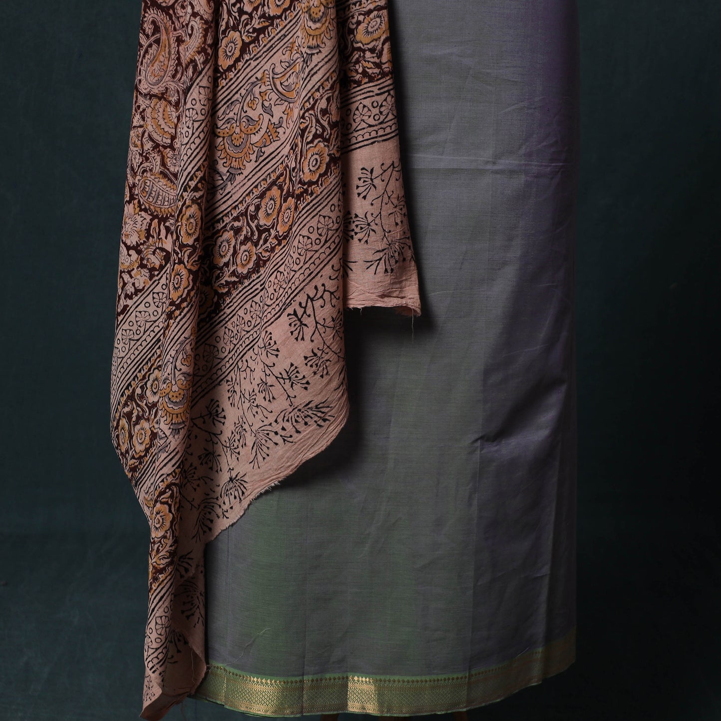 Mangalagiri Handwoven 2pc Cotton Unstitched Dress Material Kurta Set with Jewellery 11