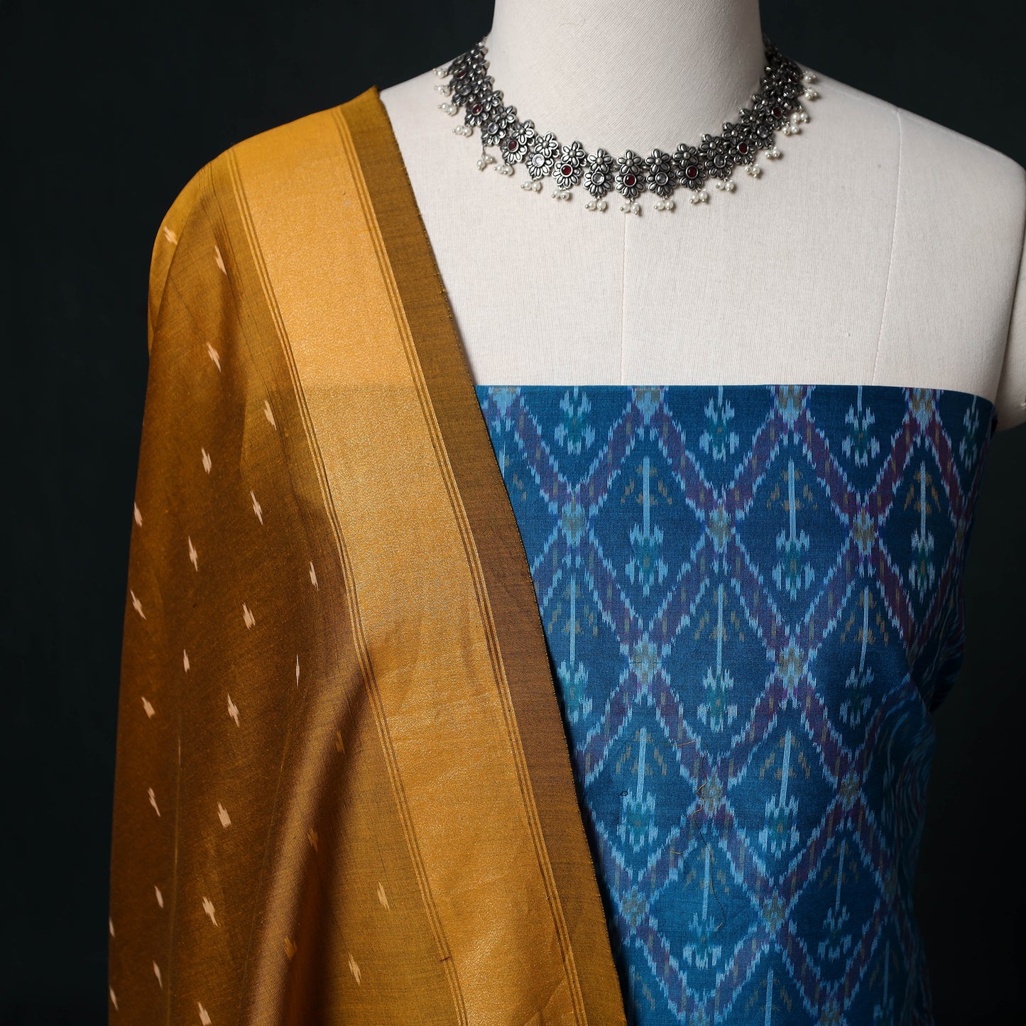 Pochampally Ikat Handloom Sico 2pc Unstitched Dress Material Kurta Set 06