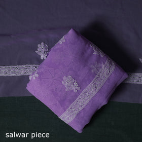 Purple - Lucknowi Chikankari Hand Embroidered Georgette 3pc Unstitched Dress Material Suit Set 14