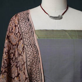Mangalagiri Handwoven 2pc Cotton Unstitched Dress Material Kurta Set with Jewellery 11