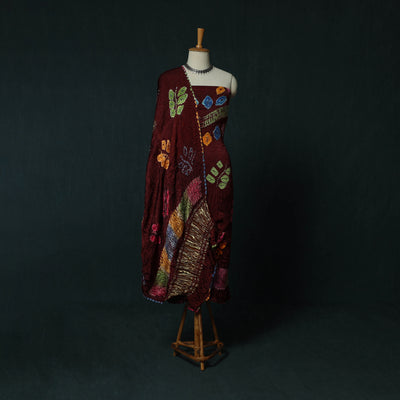 Kutch Bandhani Shibori Tie-Dye Modal Silk 3pc Unstitched Dress Material Suit Set 17
