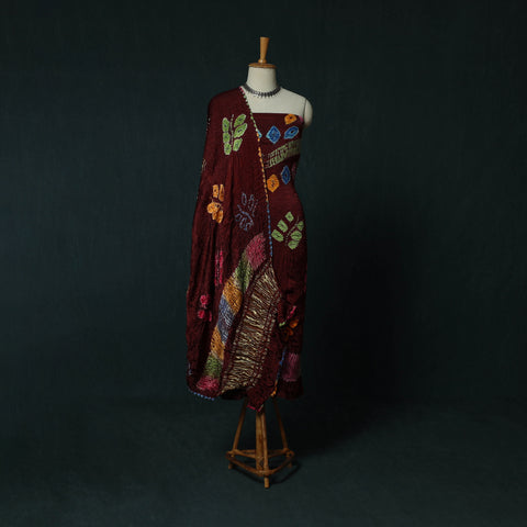 Kutch Bandhani Shibori Tie-Dye Modal Silk 3pc Unstitched Dress Material Suit Set 17