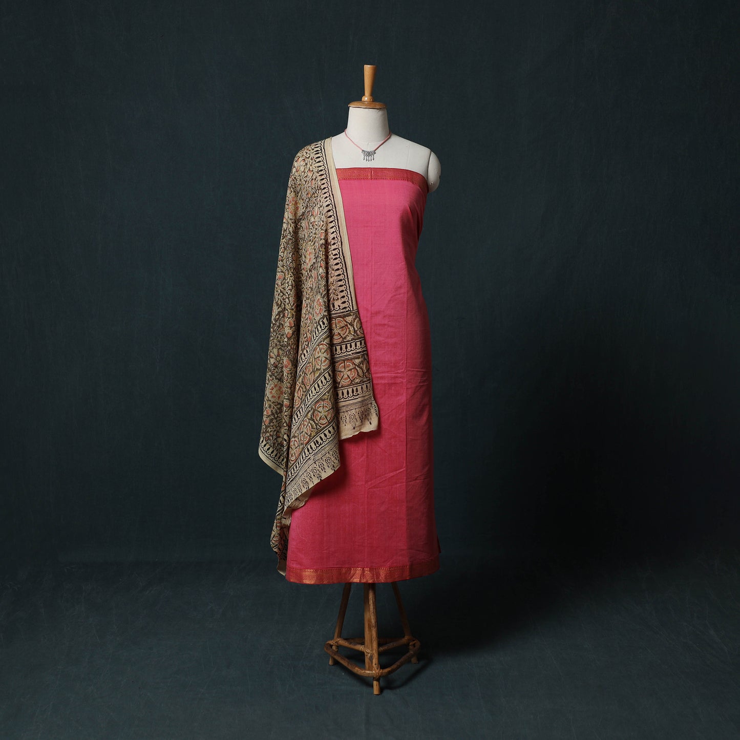 Mangalagiri Handwoven 2pc Cotton Unstitched Dress Material Kurta Set with Jewellery 12