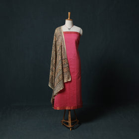 Mangalagiri Handwoven 2pc Cotton Unstitched Dress Material Kurta Set with Jewellery 12